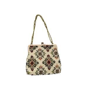 Fine Arts Floral Hong Kong white beaded evening bag gold Glam Formal Event 6.5x6